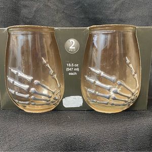 Skeleton Hand Wine Glasses Set NIB
